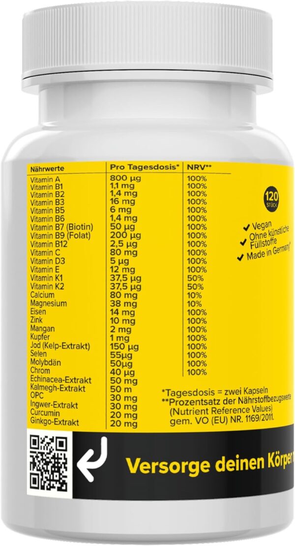 Komplett Komplex Kapseln - alle A-Z Vitamine & Mineralien - hochdosiert, bioaktiv & vegan - Multivitamin, Multimineral & Superfoods - Produktion in Deutschland - für Erwachsene & Kinder - Vitamineule® – Bild 2