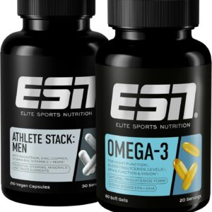 ESN Vitalstoff Basicbundle, 2er Bundle aus Athlete Stack Men & Omega 3, alle essentiellen Vitamine, Mineralstoffe und hochdosiertes Fischöl - made in Germany
