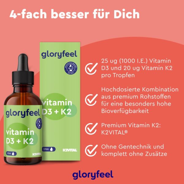 Vitamin D3 K2 Tropfen (1700) - Original K2VITAL® (50ml) - 99,7+% All-Trans - Vitamin D3 hoch bioverfügbar + Vitamin K2 MK7 - Laborgeprüft, ohne Zusätze in Deutschland hergestellt – Bild 4