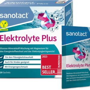 sanotact Elektrolyte Plus (20 Beutel) • Elektrolyt Pulver für Flüssigkeitshaushalt • Kalium & Magnesium für Elektrolytgleichgewicht • 100% Vegan • Recovery Drink • Mit Orangengeschmack