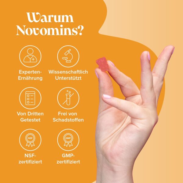 Vitamin D Kinder 400IE - 3 Monate - Vitamin D3 Kinder - Glutenfrei Gummibärchen Alternative zu Vitamin D Tropfen & Tabletten - Vegetarisch - Vitamin D Hochdosiert für Immunsystem & Knochen - Novomins – Bild 8