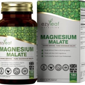Ezyleaf Magnesium Malat | 1000mg Magnesium Malate pro Portion – 180 Kapseln Magnesiummalat | Vegan und ohne Füllstoffe | Magnesium-Komplex | Gentechnik-, Gluten- & Allergenfrei | Hergestellt in GB