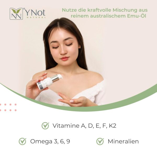 Reines Emu Öl - Kopfhaut-, Haar-, Nagel-, Gesichtsöl & Körperöl für Damen & Herren mit Omega 3 6 9, Vitaminen & Mineralien – 60 ml unparfümiertes australisches Pure Emu Öl von Y-Not Natural – Bild 2