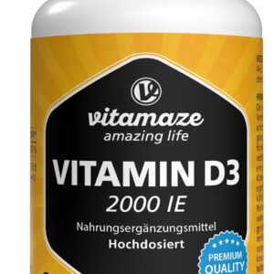 Vitamin D3 2000 IE hochdosiert, Vorrat für über 1 Jahr, 50 mcg reines Cholecalciferol pro 2-Tagesdosis, Sonnenvitamin für Knochen und Immunsystem, Made in Germany