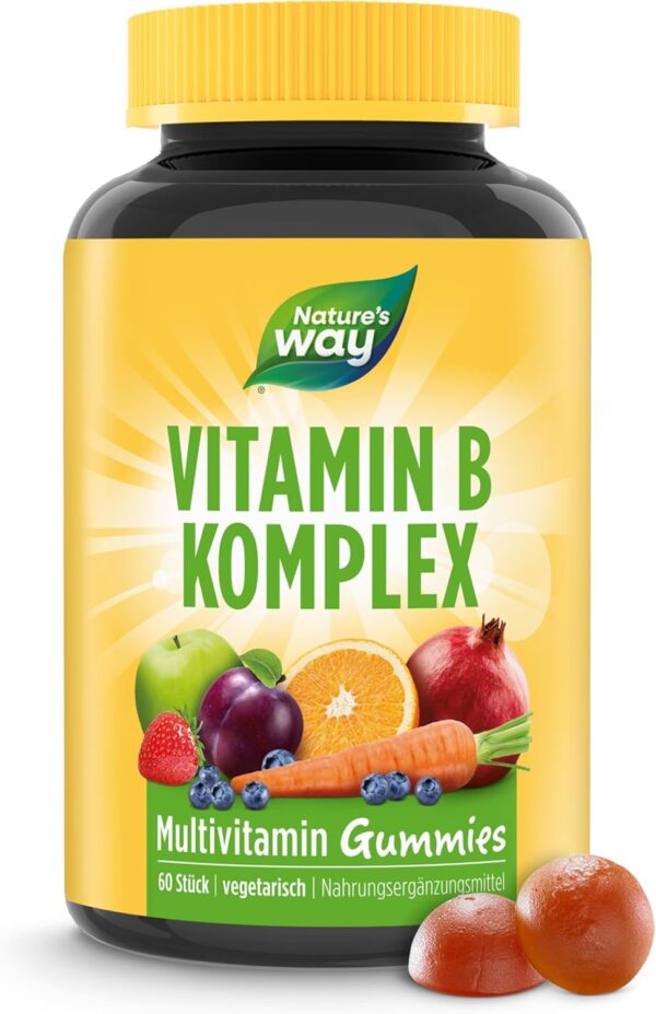 Vitamin B Komplex Multivitamin Gummibärchen hochdosiert - lecker & gesunde Gummies mit Vitamin C Folsäure & 8 B-Vitamine B1 B2 B3 B5 B6 Biotin Vitamin B12 - vegetarisch- tägliche Energie - 60 Stk