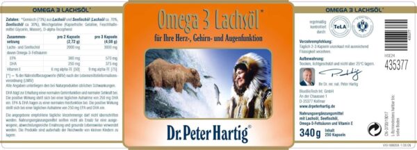 Dr. Peter Hartig Omega 3 Lachsöl 250 Kapseln 4-Monats-Vorrat EPA DHA Vitamin E Lactose-, Gluten-, Hefefrei – Bild 6