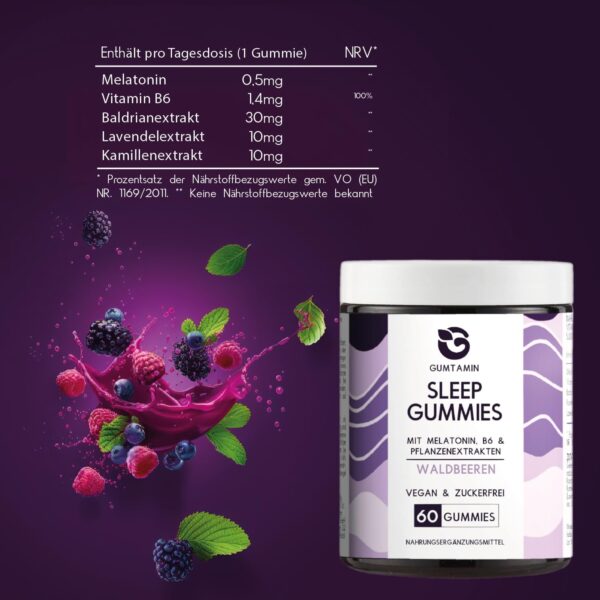 Gumtamin Sleep Melatonin Gummies - zuckerfrei - Melatonin hochdosiert - 60 Stück - vegane Melatonin Gummibärchen für die Abendroutine - Alternative zu Melatonin Spray – Bild 5
