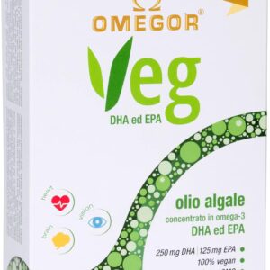 Omegor VEG - Omega 3 Veganes Algenöl | Das einzige IFOS-Zertifikat | 250 mg DHA und 125 mg EPA pro Kapsel | 60 Kapseln, 2 Monatsvorrat | 100% VEGAN