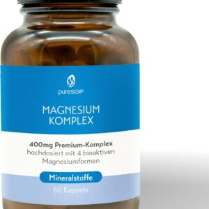pureSGP Magnesium Komplex - 400 mg reines Premium Magnesium aus 4 hochwertigen Magnesiumformen. Pharmazeutische Expertise aus Deutschland. Hohe Bioverfügbarkeit. Labor geprüft, hochdosiert. Vegan