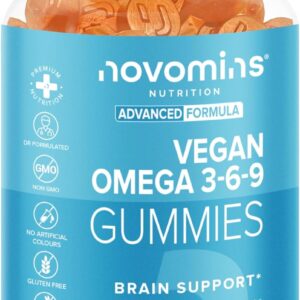 Vegane Omega 3 6 9 Gummibärchen – 1 Monatsvorrat – Unterstützt die Gesundheit von Herz Gehirn und Augen – Omega 3 Vegan zum Kauen – Nachhaltige Pflanzliche Alternative zu Fischöl – Von Novomins