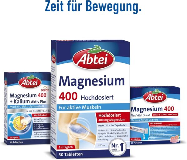 Abtei Magnesium 400 - hochdosiertes Magnesium - für aktive Muskeln - glutenfrei, laktosefrei und vegan - 30 Tabletten – Bild 6