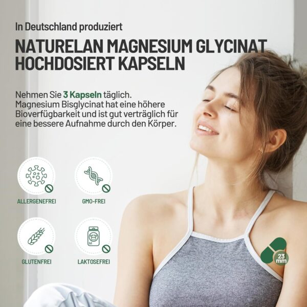 Magnesium Bisglycinat Kapseln - 180 Kapseln, 770mg magnesium glycinat je Kapsel, davon 100mg Elementares Magnesium, Vegan, In Deutschland Produziert – Bild 3