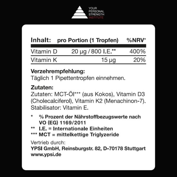 YPSI Vitamin D/K Komplex - Zweifach Vitamin D3 K2 Kombination in MCT Öl gelöst - Vegetarisch - 30 ml Pipettenflasche – Bild 6
