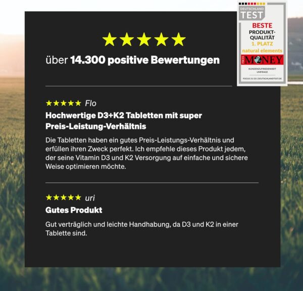 Vitamin D3 + K2 Depot – 180 Tabletten – Premium-Qualität: K2VITAL® von Kappa – 99,7+% All-Trans K2-MK7 + 5000 IE Vitamin D3 – hochdosiert, ohne Zusätze – in Deutschland produziert & laborgeprüft – Bild 5