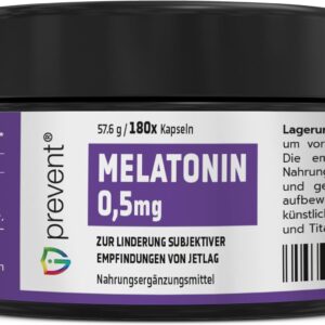 Iprevent - Melatonin 0,5 mg - 180 Kapseln - Laktose und gluten frei - 0,5mg pro kapseln - Nahrungsergänzungsmittel für Schlaf