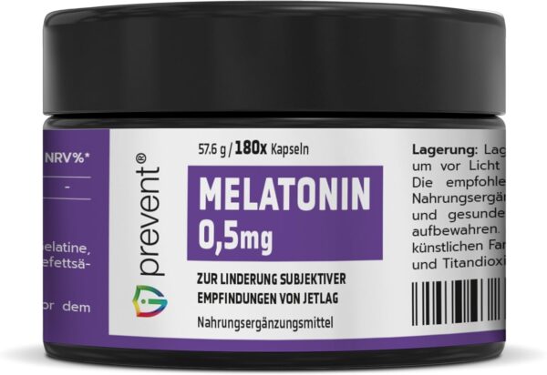 Iprevent - Melatonin 0,5 mg - 180 Kapseln - Laktose und gluten frei - 0,5mg pro kapseln - Nahrungsergänzungsmittel für Schlaf