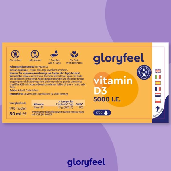 Vitamin D3 5000 I.E. pro Tropfen, Hochdosiert - 50ml (flüssig) in MCT-Öl aus Kokos - Vitamin D3 Tropfen hoch bioverfügbar und stabil - Laborgeprüft, ohne Zusätze in Deutschland hergestellt – Bild 2