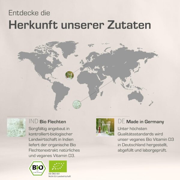 Bio Vitamin D3 Kapseln vegan | Bio Vitamin D3 vegan | aus Flechtenextrakt aus kontrolliert-biologischem Anbau | im Glas | 1 Kapsel = 25 µg = 1000 I.E. | 2-Monatsversorgung | laborgeprüft – Bild 7