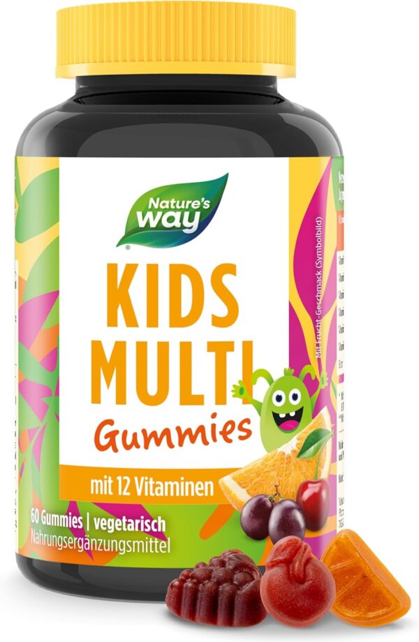 Vitamine Kinder Multivitamin Gummibärchen - Immunsystem stärken Kinder Jugendliche Vitamine B Komplex B3 B6 B12 C und Zink - 60 Vitamin Gummies ohne Gluten Laktose Gelatine ab 4 Jahren