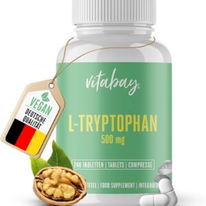 Vitabay L Tryptophan Hochdosiert 500mg - 240 Tabletten L-Tryptophan Vegan & Laborgeprüft - Triptofan Ltrypthophan ohne unerwünschte Zusatzstoffe