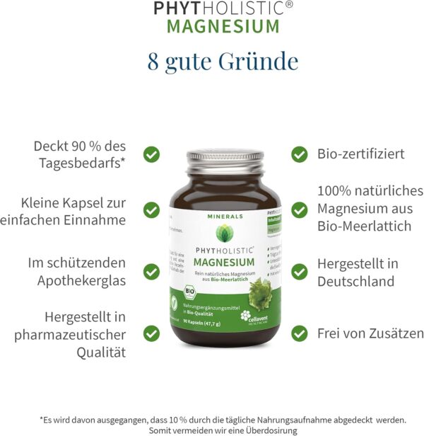 Bio Magnesium Kapseln | 100% natürlich aus Bio-Meerlattich | 337mg reines, pflanzliches Magnesium pro Tagesdosis | ohne künstliche Zusätze | Magnesium Komplex vegan | Magnesium hochdosiert im Glas – Bild 2