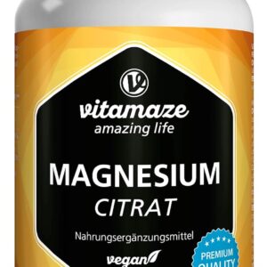 Magnesium-Citrat Kapseln hochdosiert & vegan, 2250 mg davon 360 mg elementares Magnesium pro Tagesdosis, 180 Kapseln für 2 Monate, Natürliches Supplement ohne Zusatzstoffe, Made in Germany