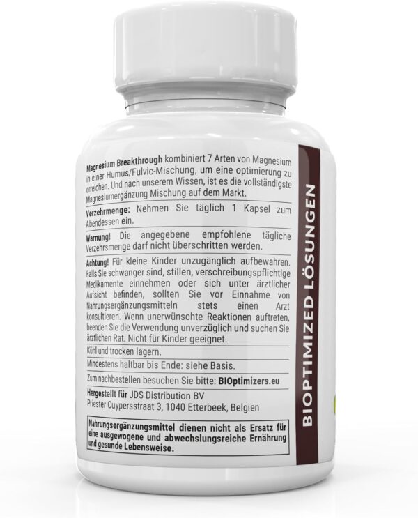 BiOptimizers Magnesium Breakthrough 3.0 | 7 Magnesiumarten: Chelat, Citrat, Bisglycinat, Malat, Aspartat, Taurat, Oratat | 60 Kapseln – Bild 2