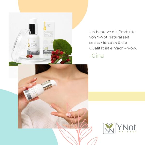 Reines Emu Öl - Kopfhaut-, Haar-, Nagel-, Gesichtsöl & Körperöl für Damen & Herren mit Omega 3 6 9, Vitaminen & Mineralien – 60 ml unparfümiertes australisches Pure Emu Öl von Y-Not Natural – Bild 8