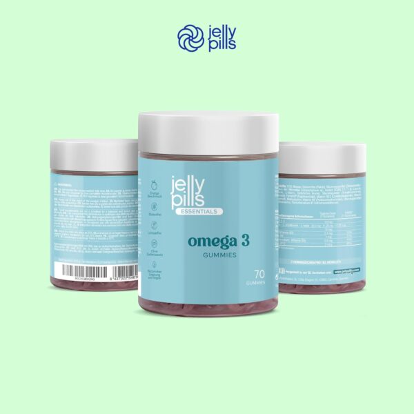 Jelly Pills® Konzentrierte Omega-3-Gummis (DHA + BCAA) und Vitamine der B-Gruppe - 70 vegane Gummis mit Orangengeschmack - ohne Zuckerzusatz - für Kinder und Erwachsene – Bild 2