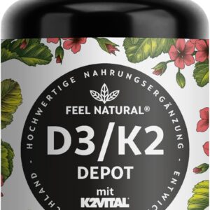 Vitamin D3 + K2 Depot - 180 Tabletten - 99,7+% All-Trans MK7 (K2VITAL®) - Hochdosiert: 5000 I.E. Vitamin D3 & 100 mcg Vitamin K2 pro Tablette - Laborgeprüft, in Deutschland produziert