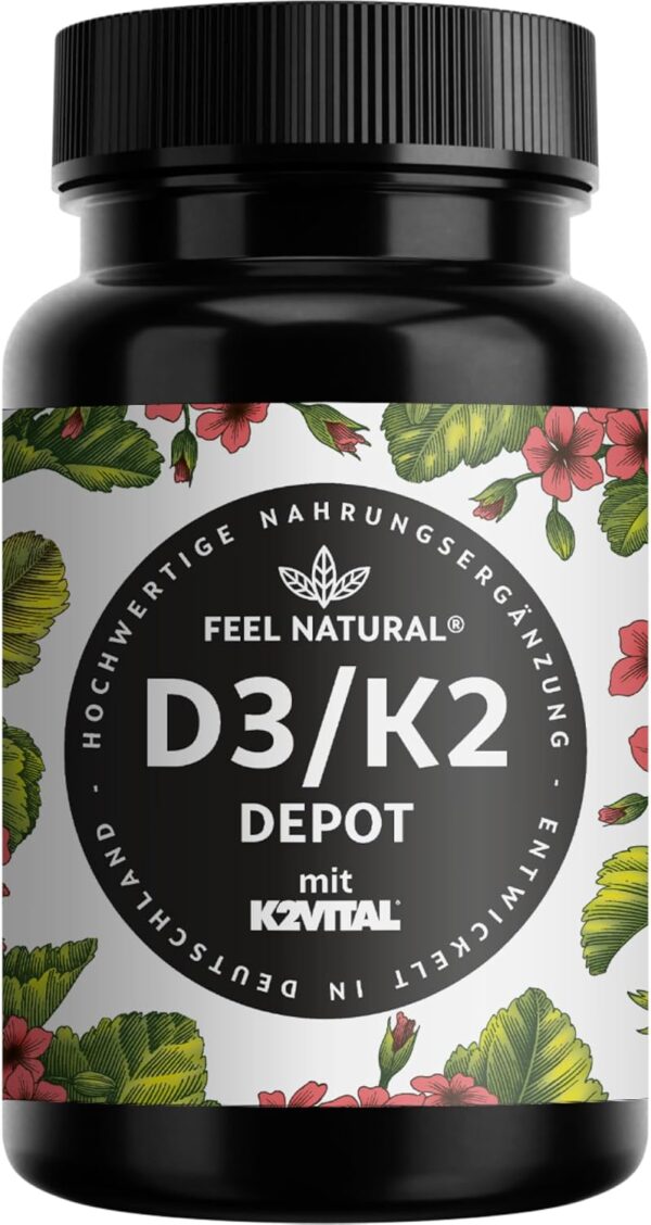 Vitamin D3 + K2 Depot - 180 Tabletten - 99,7+% All-Trans MK7 (K2VITAL®) - Hochdosiert: 5000 I.E. Vitamin D3 & 100 mcg Vitamin K2 pro Tablette - Laborgeprüft, in Deutschland produziert