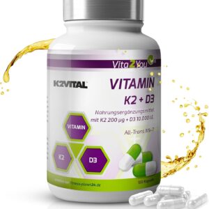 Vita2You Vitamin D3 + K2-180 Kapseln - Vitamin D3 10.000 IE + Vitamin K2 (MK-7) 200µg - Original K2VITAL® von Kappa - Premium Qualität