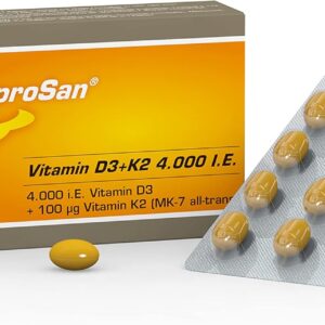 proSan Vitamin D3+K2 4.000 I.E. | 30 Kapseln | hochdosiert 4.000 I.E. Vitamin D3 + 100% NATÜRLICHES Vitamin K2 All-Trans 100 µg | hohe Bioverfügbarkeit | in Deutschland hergestellt | kleine Kapseln