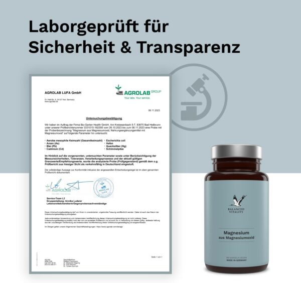Magnesium Kapseln - 365 Stück (1 Jahr) - 667 mg Magnesium-Oxid, davon 400 mg ELEMENTARES reines Magnesium - ohne Zusatzstoffe - laborgeprüft - Made in Germany - Balanced Vitality – Bild 5