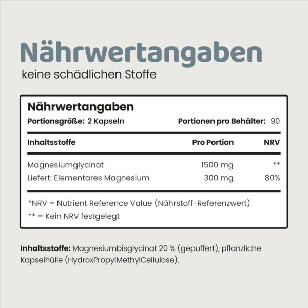 Magnesium Glycinat Hochdosiert 180 Kapseln | 1500mg Pure Magnesium Bisglycinat Pulver - 300mg Elementares Mg | Magnesiumglycinat Ohne Zusatzstoffe | VitaBright Bio Magnesiumbisglycinat – Bild 2