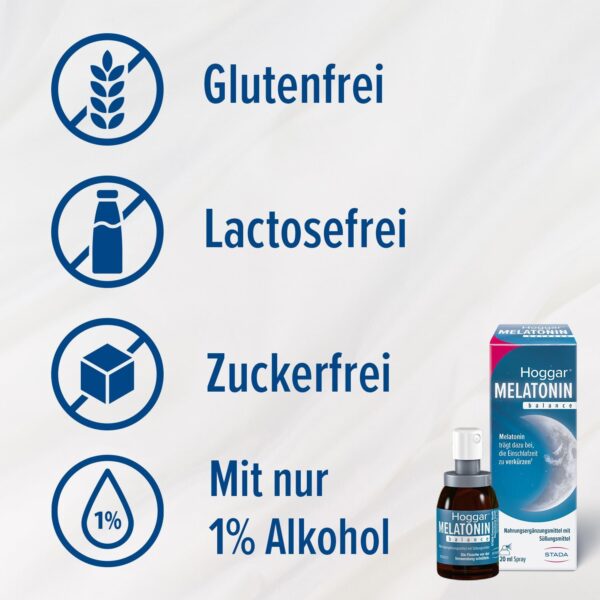 Hoggar MELATONIN balance - Einschlafspray - Nahrungsergänzung mit Melatonin zur Verkürzung der Einschlafzeit und bei Jetlag - mit Vitamin B6-20 ml Spray – Bild 11