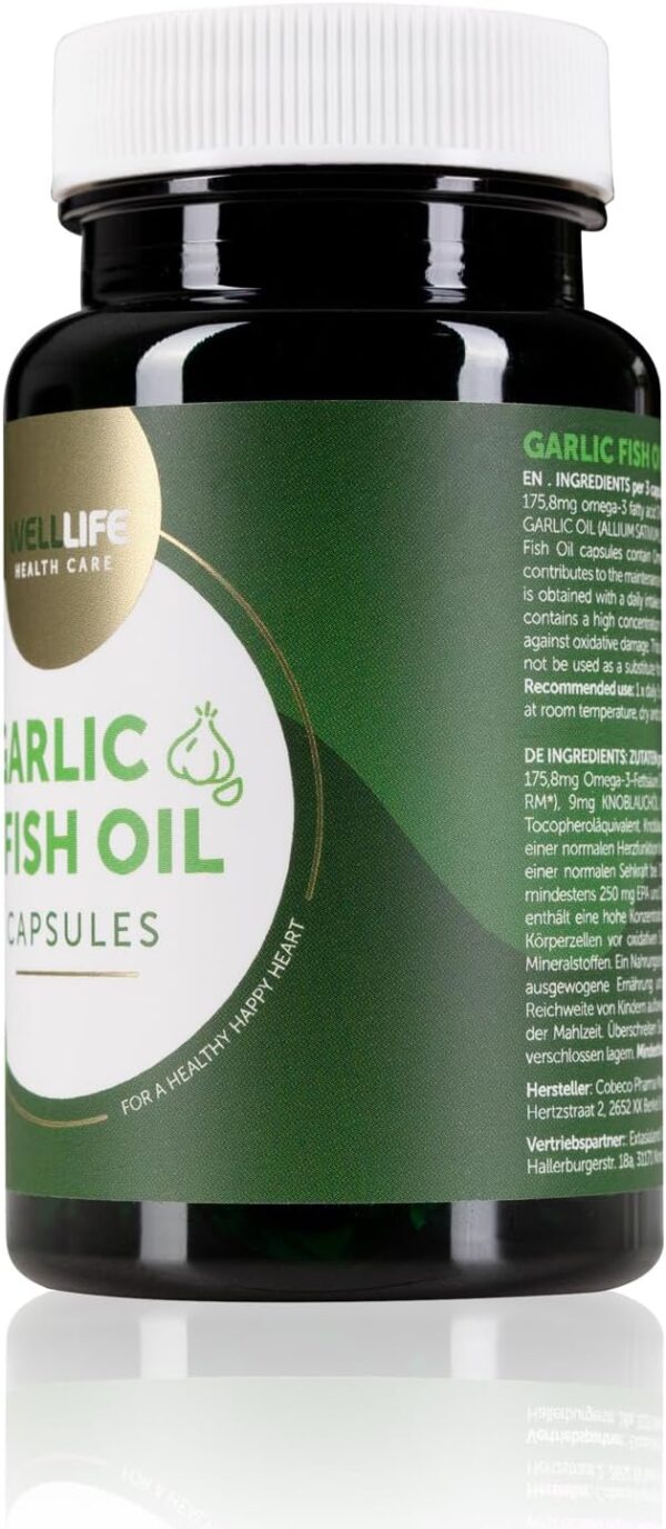 WellLife Knoblauch Fischöl Kapseln hochdosiert Vitamin E Omega 3 EPA & DHA Triglycerid Form Unterstützung Herz Kreislauf Blutdruck-Management 60 Tabletten – Bild 9
