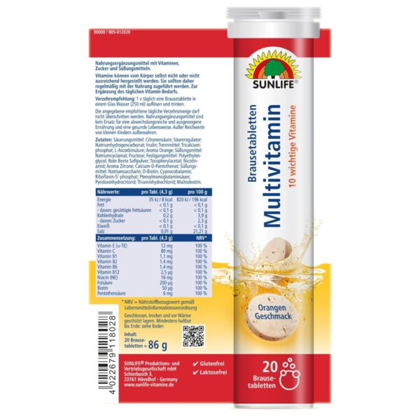 SUNLIFE Multivitamin Brausetabletten - 1x20 Stück - Multivitamin Tabletten mit Orangen Geschmack - Brausetabletten mit 10 Vitaminen - Nahrungsergänzungsmittel Multivitamine - Vitamine Tagesbedarf – Bild 8