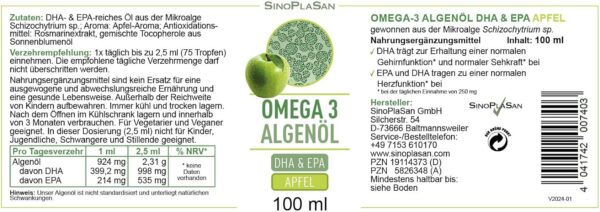 Premium Omega 3 Algenöl | hoch dosiert | Natürliches DHA & EPA für Herz, Gehirn & Sehkraft | vegan | 100ml | 40 Tage Vorrat | (Apfel) – Bild 7