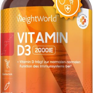 Vitamin D3 2000 I.E. - 400 vegane Tabletten - 1 Tablette alle 2 Tage - Sonnenvitamin für Immunsystem, Knochen, Zähne & Muskeln (EFSA)- Vitamin D - Cholecalciferol von WeightWorld