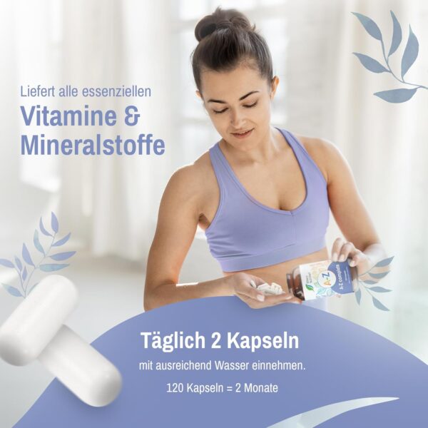 A-Z Complete - Multivitamin Kapseln Hochdosiert - Mineralien - 120 Kapseln - Zink Vitamin B Komplex Magnesium - Vegan Ohne Zusätze - in Deutschland hergestellt - Rhein Nutrition – Bild 3