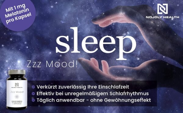 Zzz Mood® natürlicher Schlaf Komplex | mit 1mg Melatonin, L-Tryptophan, Passionsblume, Ashwagandha & bewährten Pflanzenstoffen hochdosiert B5 für geistige Leistung & Energiestoffwechsel – Bild 2