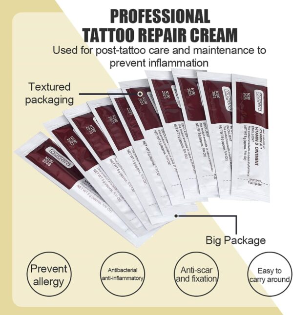 Tattoo CreamTattoo Narben-Reparaturgel, 100 Stück, Microblading-Nachsorge-Salbe, Vitamin A & D, Anti-Narben, Tattoo-Nachsorgecreme für Make-up, Microblading und Tattoo-Heilbedarf (Weiß, 100 – Bild 3