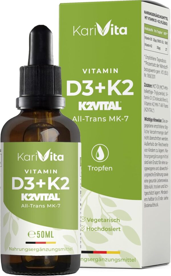Vitamin D3 + K2 50ml (1700 Tropfen) 1000 I.E - in MCT-Öl - Hoch bioverfügbar durch Original K2VITAL® 99,7% All-Trans - Laborgeprüft, hochdosiert, flüssig und in Deutschland produziert – Bild 2