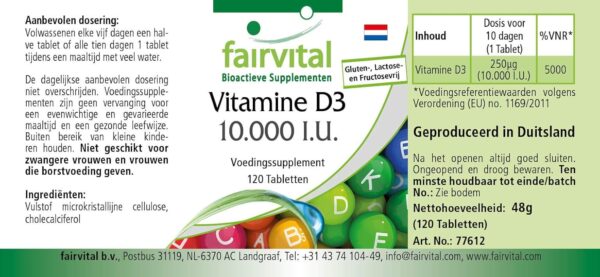 Fairvital | Vitamin D3 10.000 I.E. Depot - 120 Tabletten - HOCHDOSIERT - Cholecalciferol - nur 1 Tablette alle 10 Tage – Bild 7