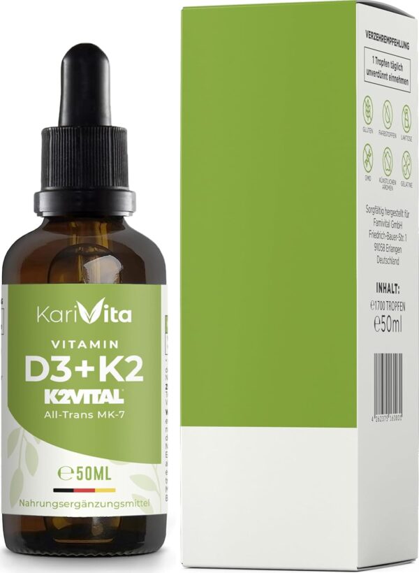 Vitamin D3 + K2 50ml (1700 Tropfen) 1000 I.E - in MCT-Öl - Hoch bioverfügbar durch Original K2VITAL® 99,7% All-Trans - Laborgeprüft, hochdosiert, flüssig und in Deutschland produziert – Bild 3