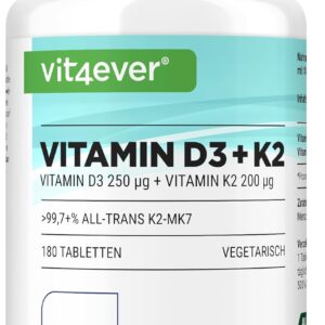 Vitamin D3 10.000 I.E + Vitamin K2 200 mcg Menaquinon MK7 Depot - 180 Tabletten - 99,7+% All-Trans (K2VITAL® von Kappa) - Laborgeprüft - Vegetarisch - Hochdosiert - Premium Qualität