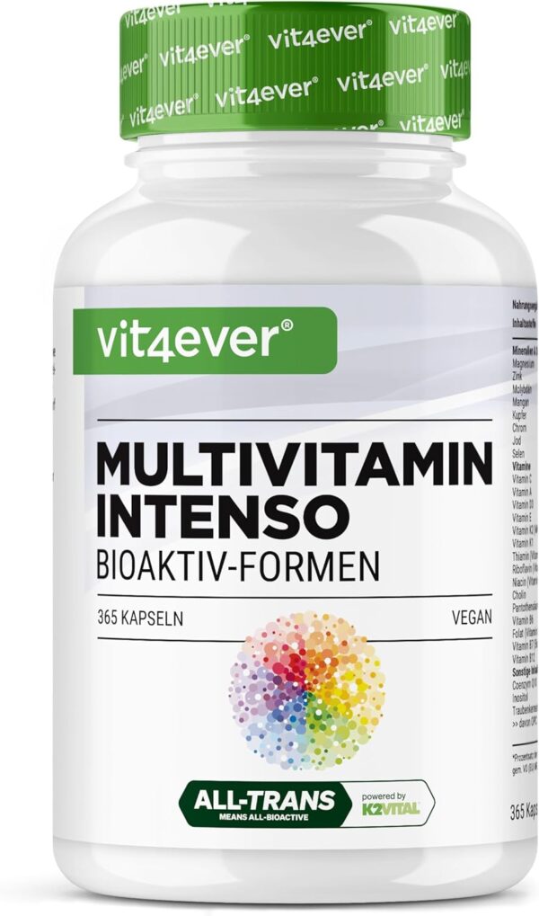 Premium Multivitamin A-Z - 365 hochdosierte Kapseln mit 26 Bioaktiv-Formen & Markenrohstoffe - Vitamine + Mineralien - All In One Komplex - Vegan