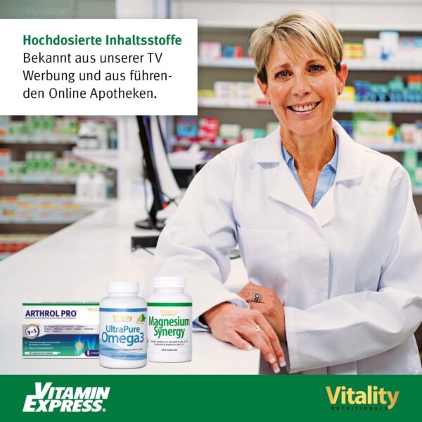 Fischöl Omega 3 Kapseln Hochdosiert mit 2000 mg Fischöl davon 800 mg EPA und 600 mg DHA pro Tag + Vitamin E (120 Stk) Ultra Pure Omega 3 Vitality Nutritionals by Vitaminexpress – Bild 9