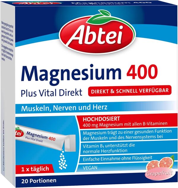 Abtei Magnesium 400 + Vitamin B Komplex, 1er Pack (1x 20 Stück)